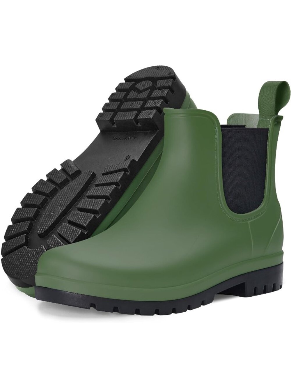 Women's Green Short Rain Boots Chelsea Ankle Boots Non-Slip Matte Rubber Shoes